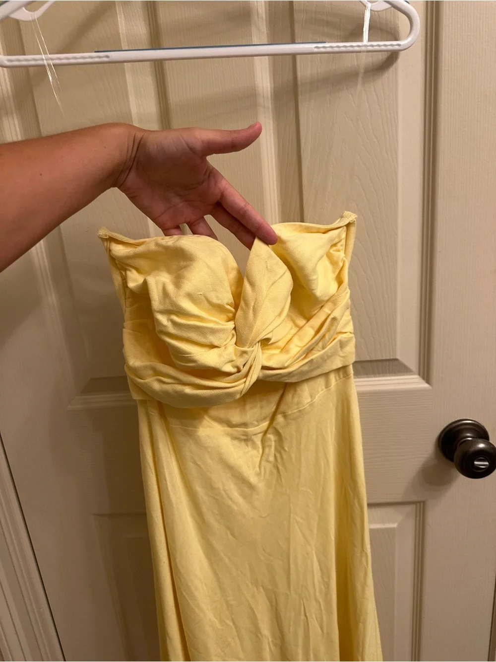 Petal & Pup Yellow Strapless Draped Maxi Dress